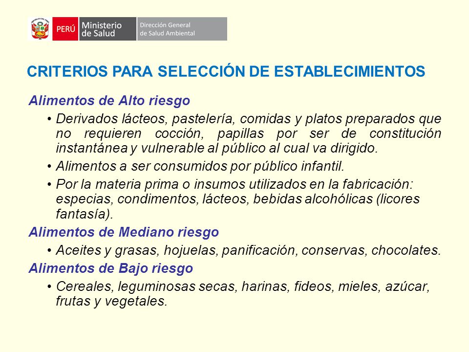 CRITERIOS PARA SELECCIÓN DE ESTABLECIMIENTOS