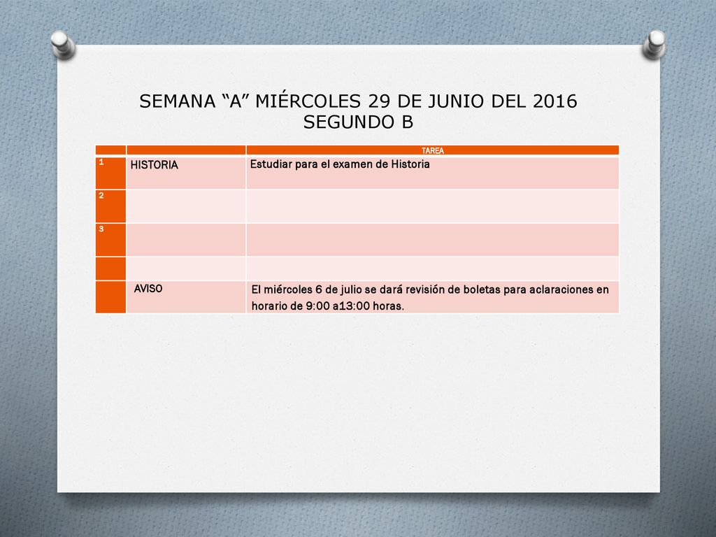 SEMANA A MIÉRCOLES 29 DE JUNIO DEL 2016 SEGUNDO B