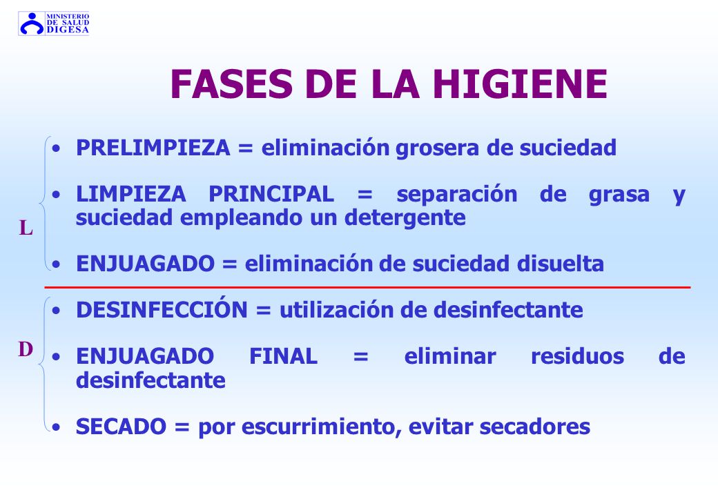 FASES DE LA HIGIENE PRELIMPIEZA = eliminación grosera de suciedad