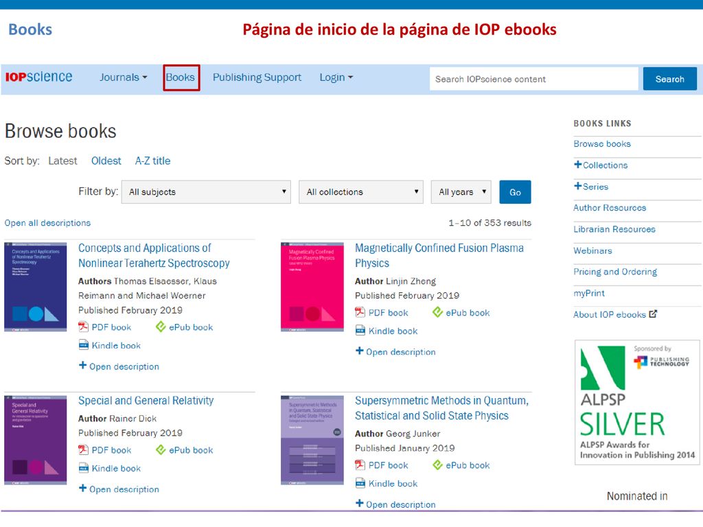 Books Página de inicio de la página de IOP ebooks