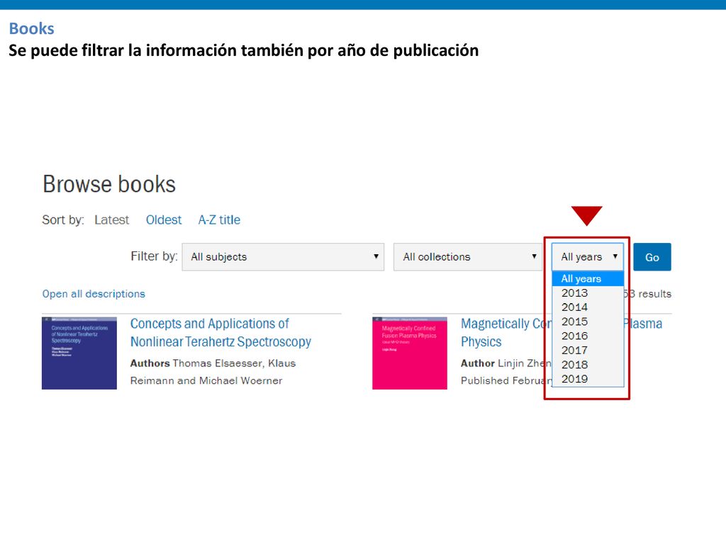 Books Se puede filtrar la información también por año de publicación