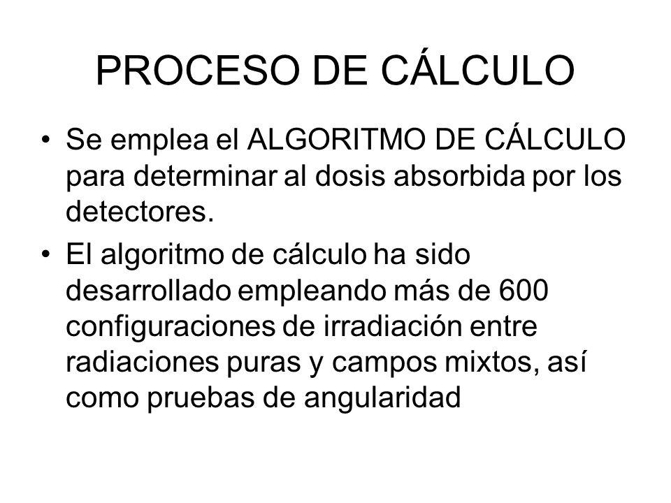 PROCESO DE CÁLCULO Se emplea el ALGORITMO DE CÁLCULO para determinar al dosis absorbida por los detectores.