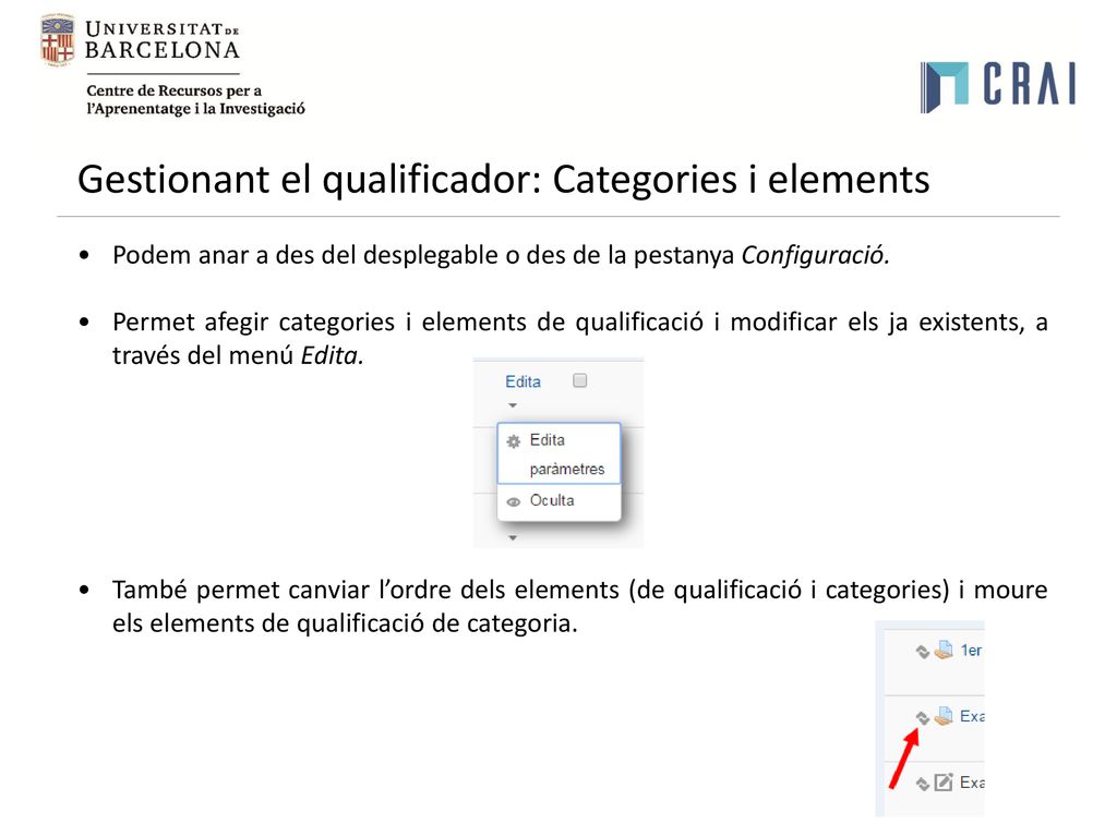 Gestionant el qualificador: Categories i elements