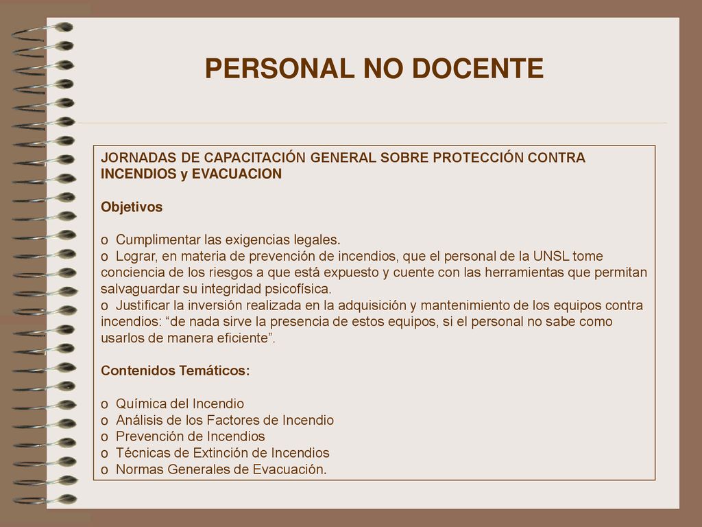PERSONAL NO DOCENTE JORNADAS DE CAPACITACIÓN GENERAL SOBRE PROTECCIÓN CONTRA INCENDIOS y EVACUACION.