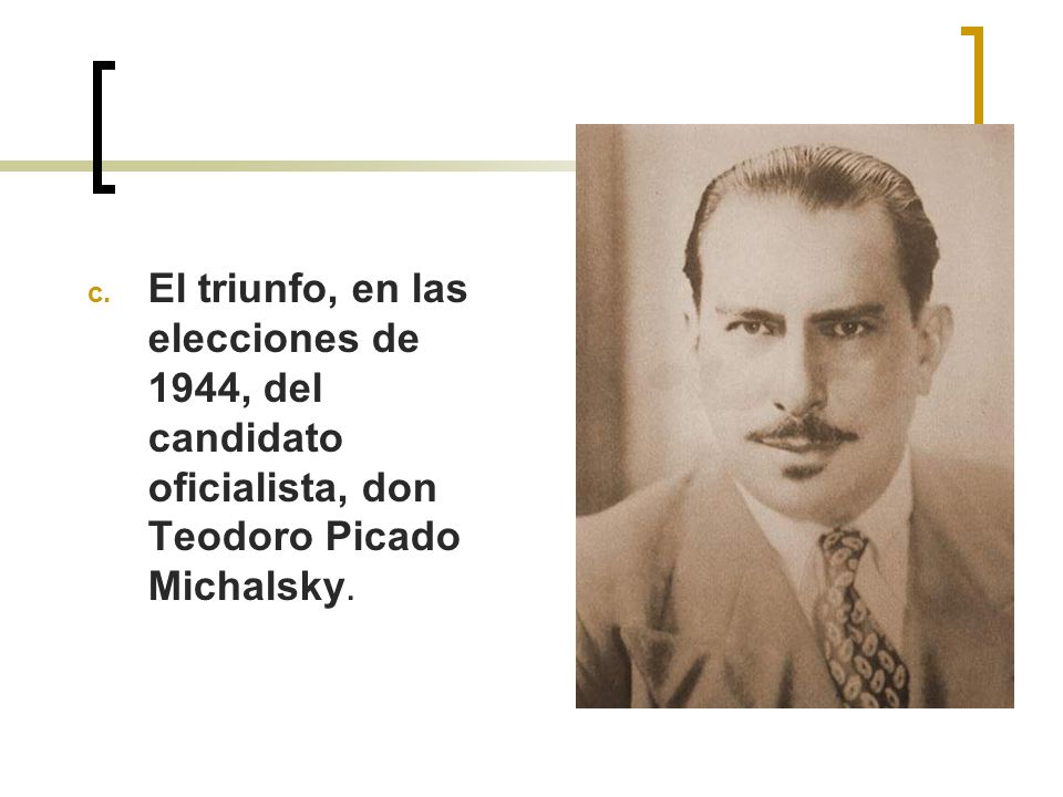 El triunfo, en las elecciones de 1944, del candidato oficialista, don Teodoro Picado Michalsky.
