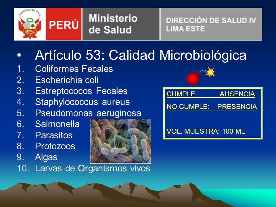 Artículo 53: Calidad Microbiológica