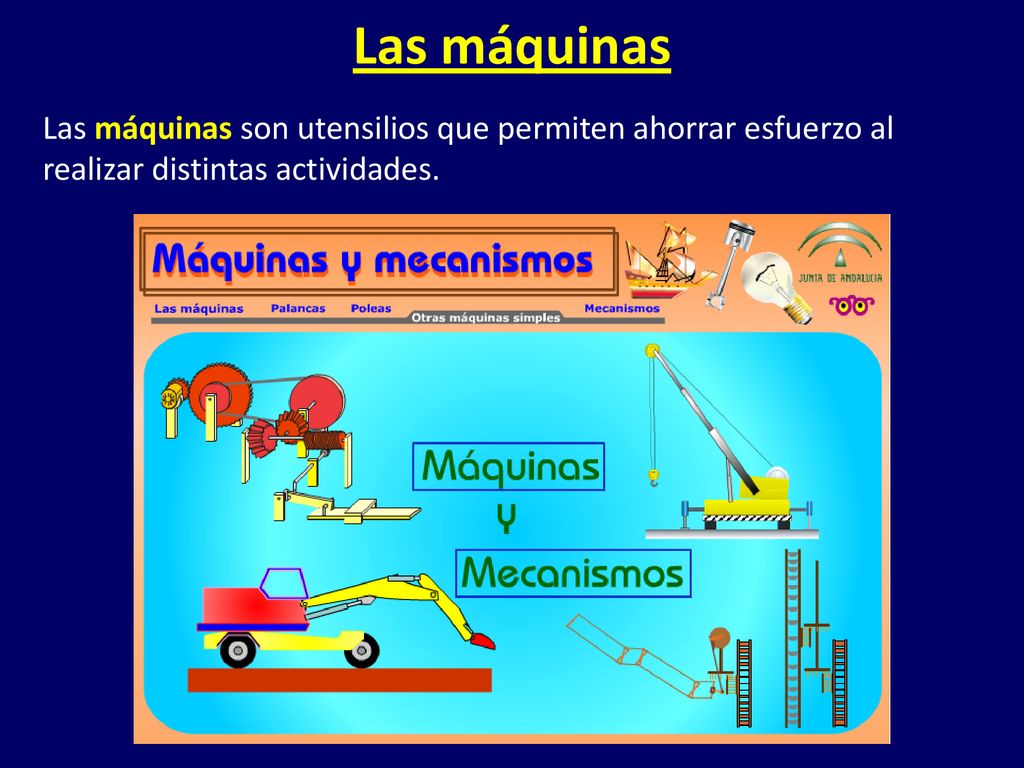 Las máquinas Las máquinas son utensilios que permiten ahorrar esfuerzo al realizar distintas actividades.