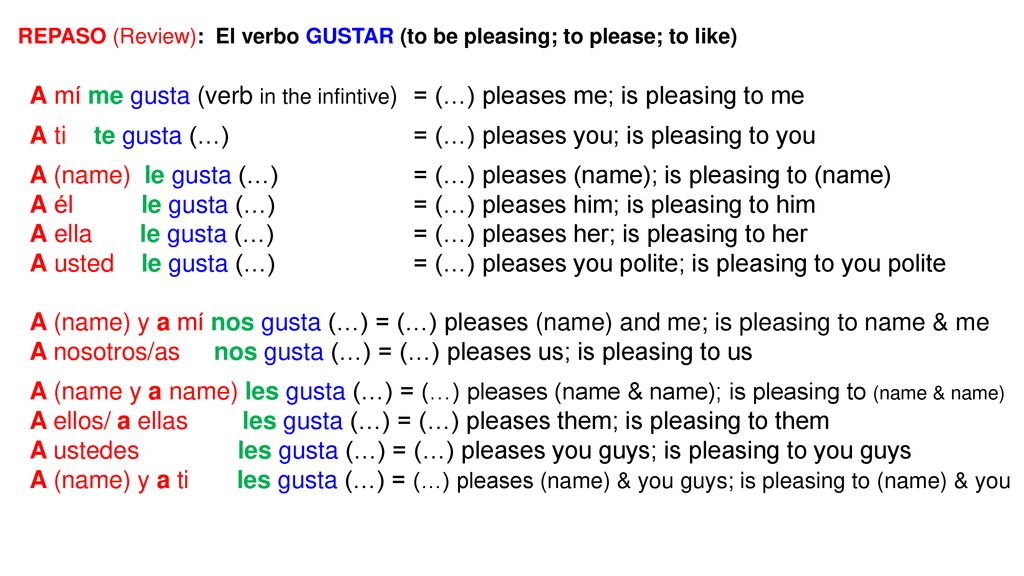 A ti te gusta (…) = (…) pleases you; is pleasing to you
