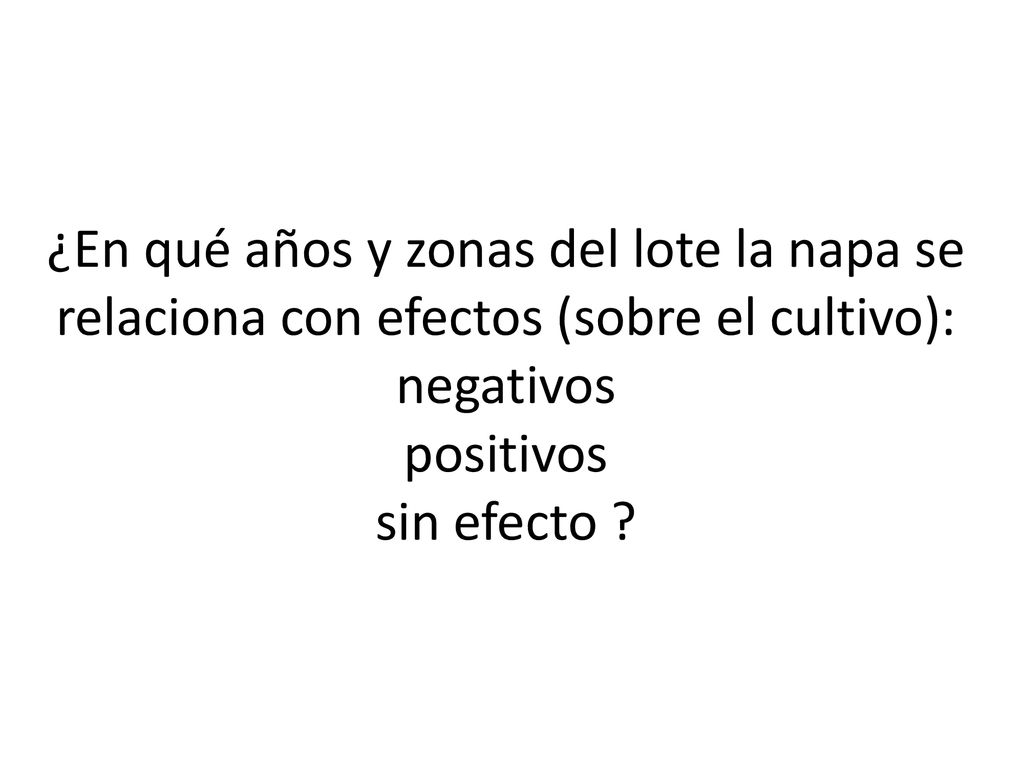 ¿En qué años y zonas del lote la napa se relaciona con efectos (sobre el cultivo): negativos positivos sin efecto