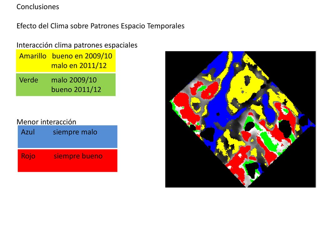 Conclusiones Efecto del Clima sobre Patrones Espacio Temporales. Interacción clima patrones espaciales.