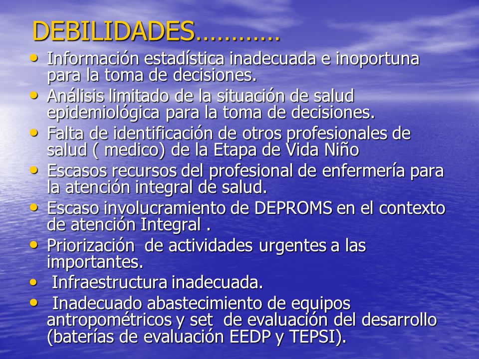 DEBILIDADES………… Información estadística inadecuada e inoportuna para la toma de decisiones.