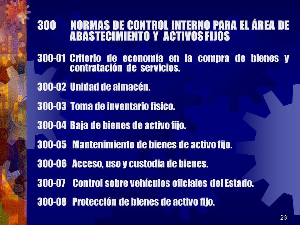 300 NORMAS DE CONTROL INTERNO PARA EL ÁREA DE ABASTECIMIENTO Y ACTIVOS FIJOS