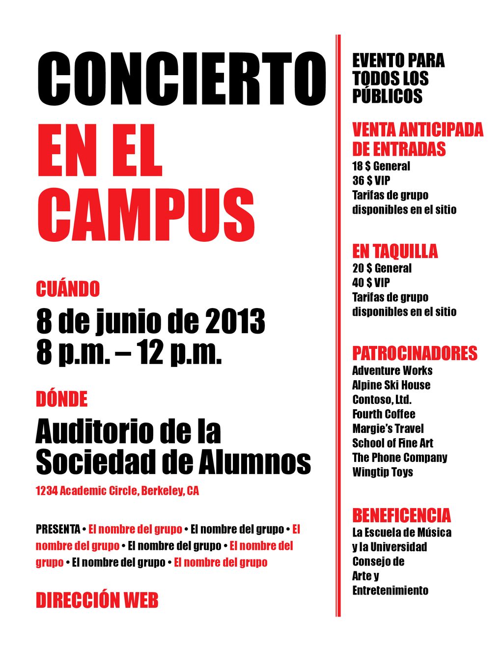 CONCIERTO EN EL CAMPUS 8 de junio de p.m. – 12 p.m.