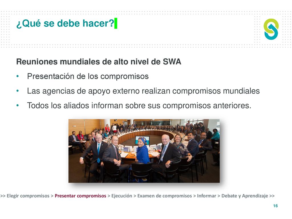 ¿Qué se debe hacer Reuniones mundiales de alto nivel de SWA