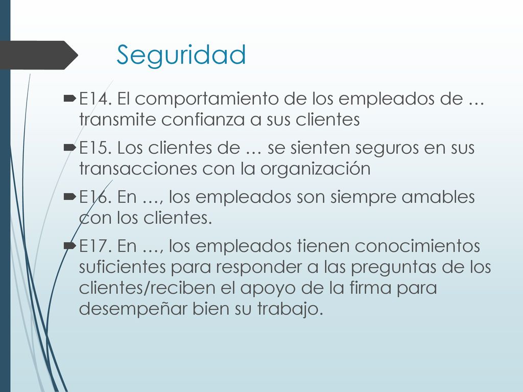 Seguridad E14. El comportamiento de los empleados de … transmite confianza a sus clientes.