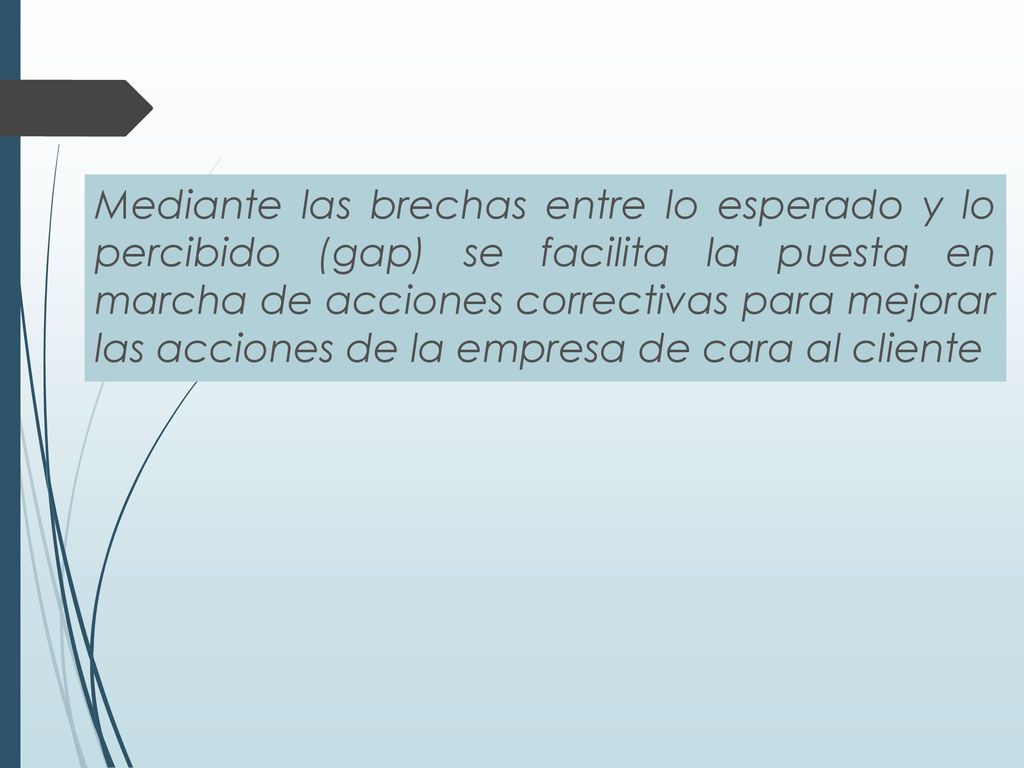 Mediante las brechas entre lo esperado y lo percibido (gap) se facilita la puesta en marcha de acciones correctivas para mejorar las acciones de la empresa de cara al cliente