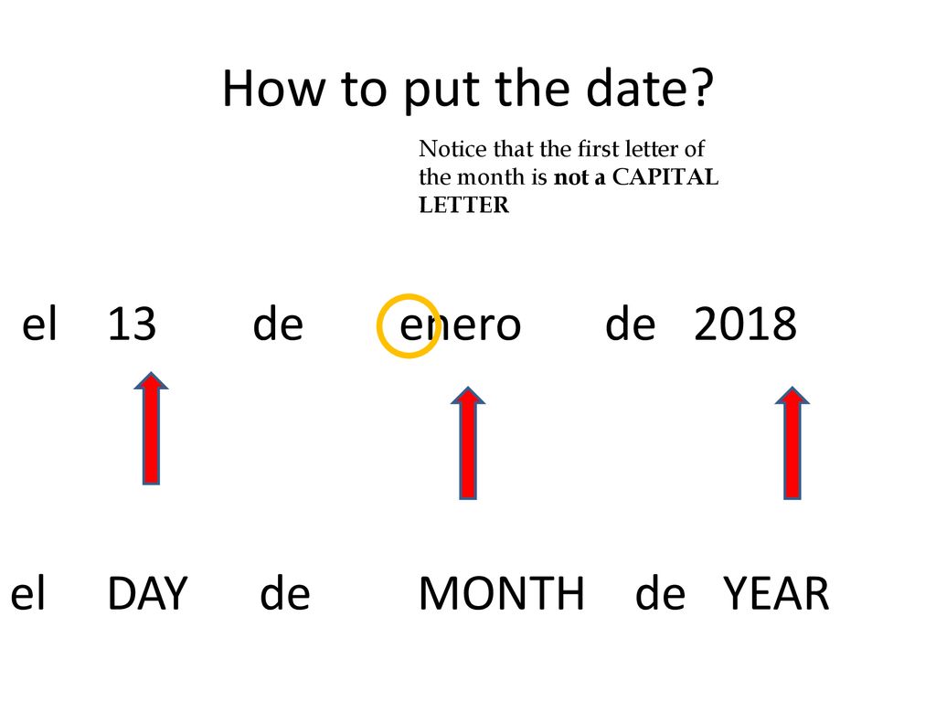 How to put the date el 13 de enero de 2018 el DAY de MONTH de YEAR