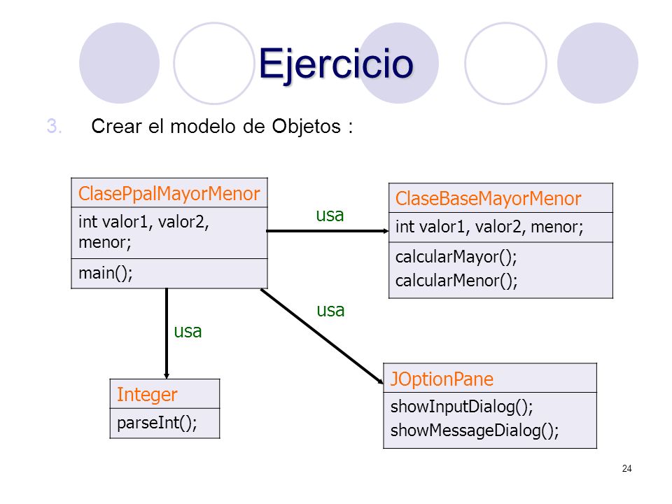 Ejercicio Crear el modelo de Objetos : ClasePpalMayorMenor