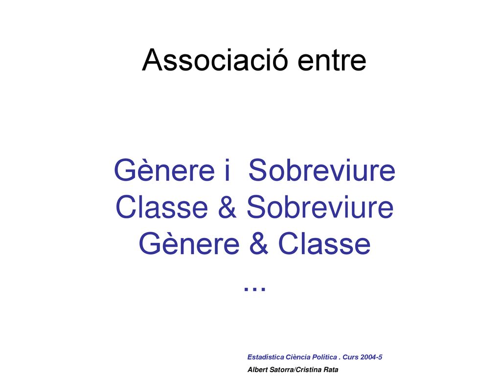 Associació entre Gènere i Sobreviure Classe & Sobreviure Gènere & Classe ...