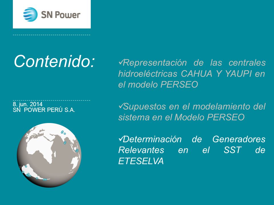 Contenido: Representación de las centrales hidroeléctricas CAHUA Y YAUPI en el modelo PERSEO.