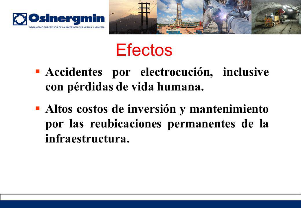 Efectos Accidentes por electrocución, inclusive con pérdidas de vida humana.