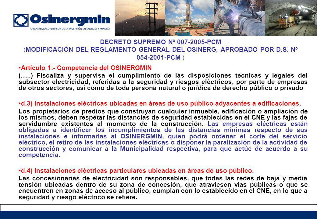 DECRETO SUPREMO Nº PCM (MODIFICACIÓN DEL REGLAMENTO GENERAL DEL OSINERG, APROBADO POR D.S. Nº PCM )