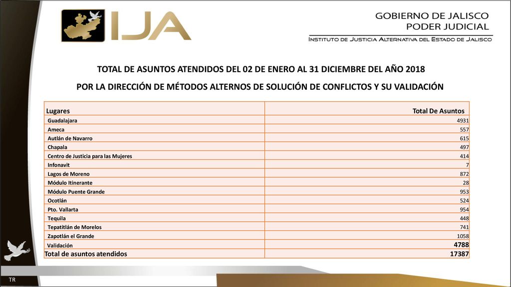 TOTAL DE ASUNTOS ATENDIDOS DEL 02 DE ENERO AL 31 DICIEMBRE DEL AÑO 2018