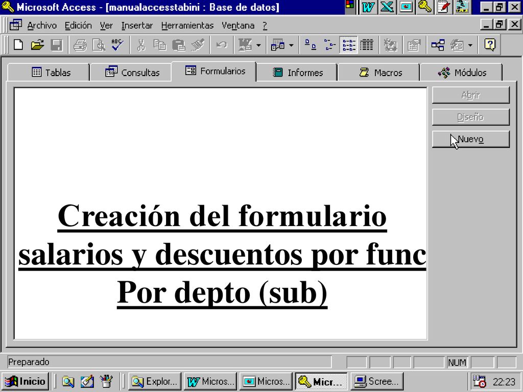 Creación del formulario salarios y descuentos por func Por depto (sub)