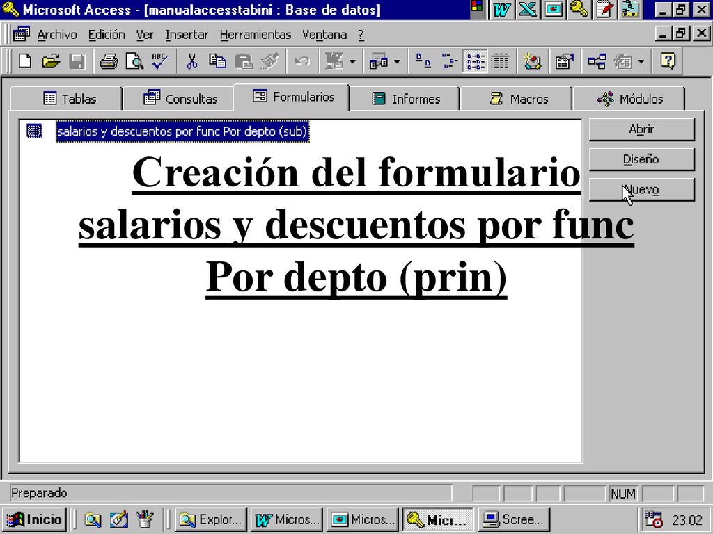 Creación del formulario salarios y descuentos por func Por depto (prin)