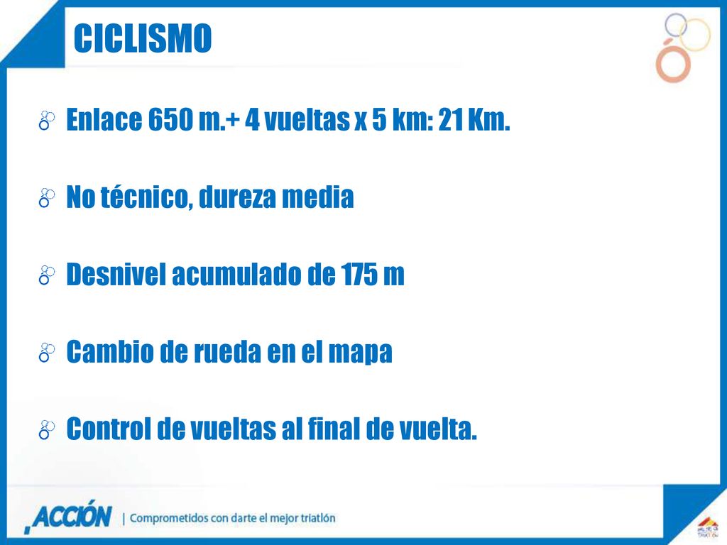 ciclismo Enlace 650 m.+ 4 vueltas x 5 km: 21 Km.