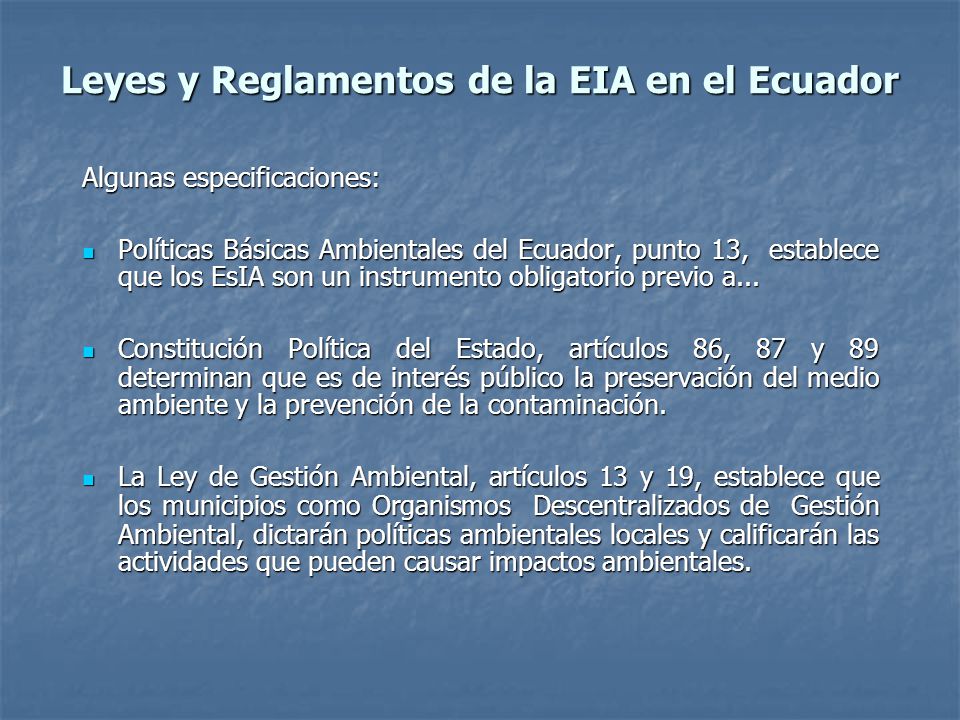 Leyes y Reglamentos de la EIA en el Ecuador