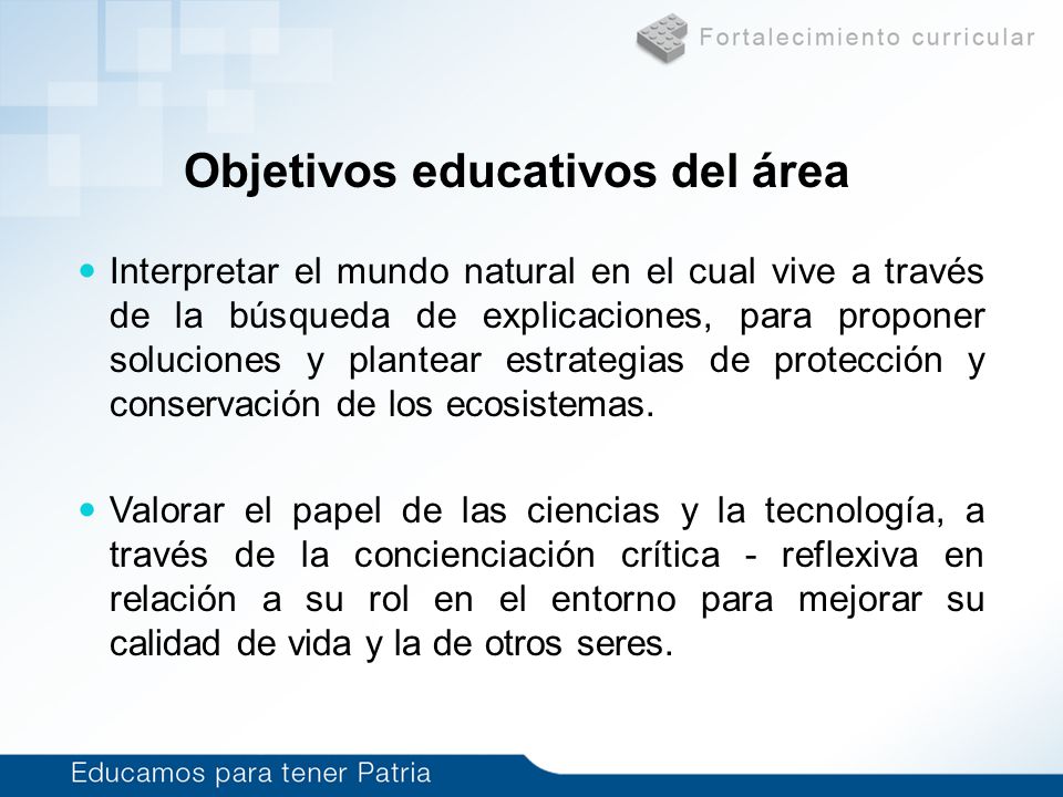 Objetivos educativos del área