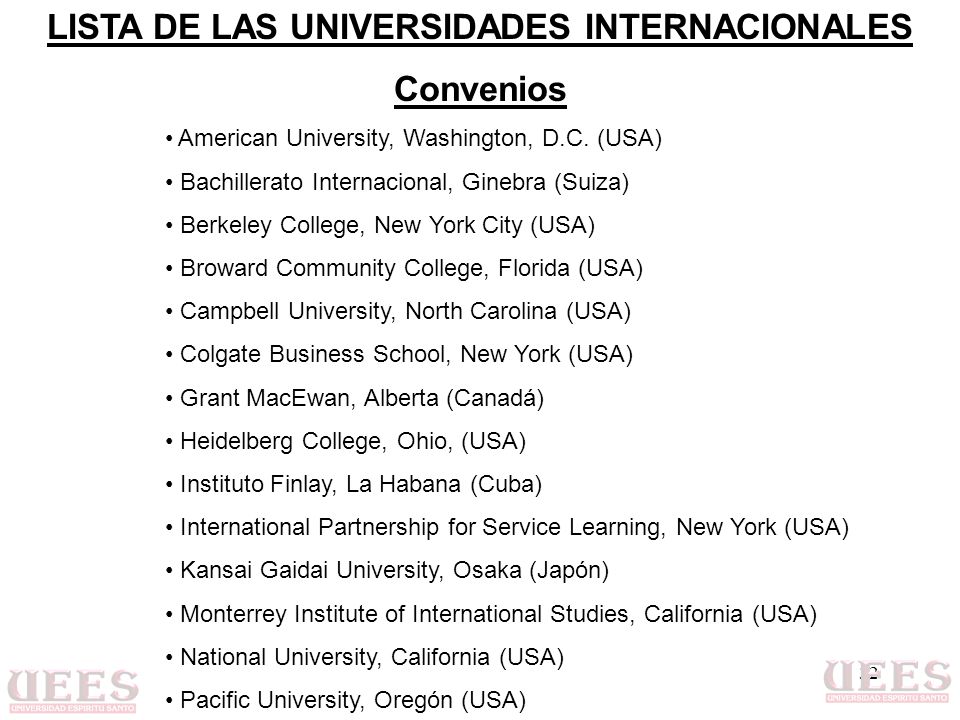 LISTA DE LAS UNIVERSIDADES INTERNACIONALES