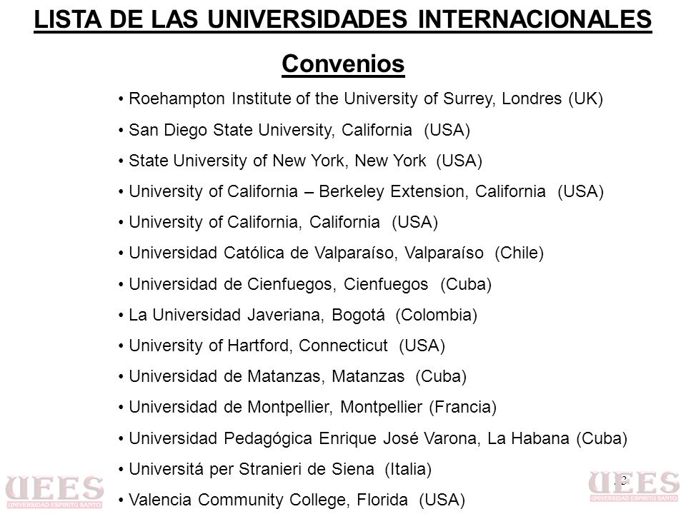 LISTA DE LAS UNIVERSIDADES INTERNACIONALES