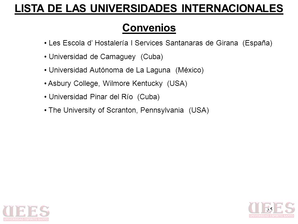 LISTA DE LAS UNIVERSIDADES INTERNACIONALES