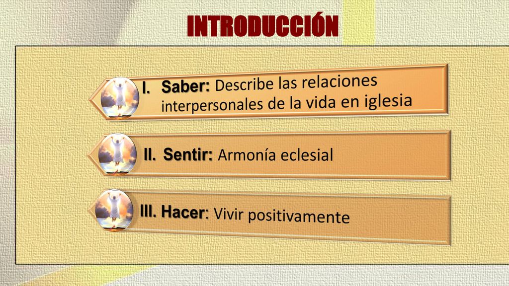 INTRODUCCIÓN I. Saber: Describe las relaciones interpersonales de la vida en iglesia. II. Sentir: Armonía eclesial.