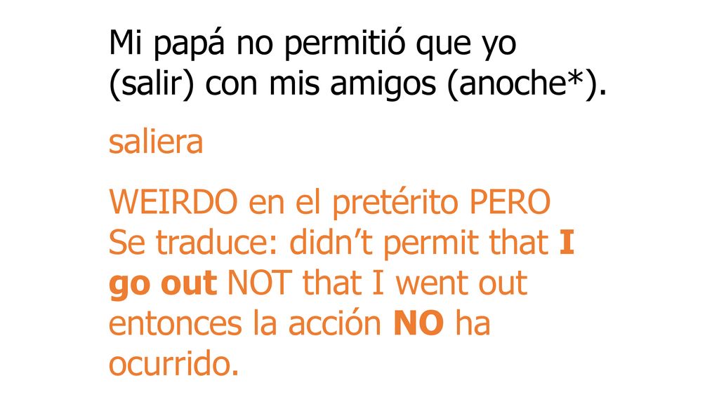 Mi papá no permitió que yo (salir) con mis amigos (anoche*).