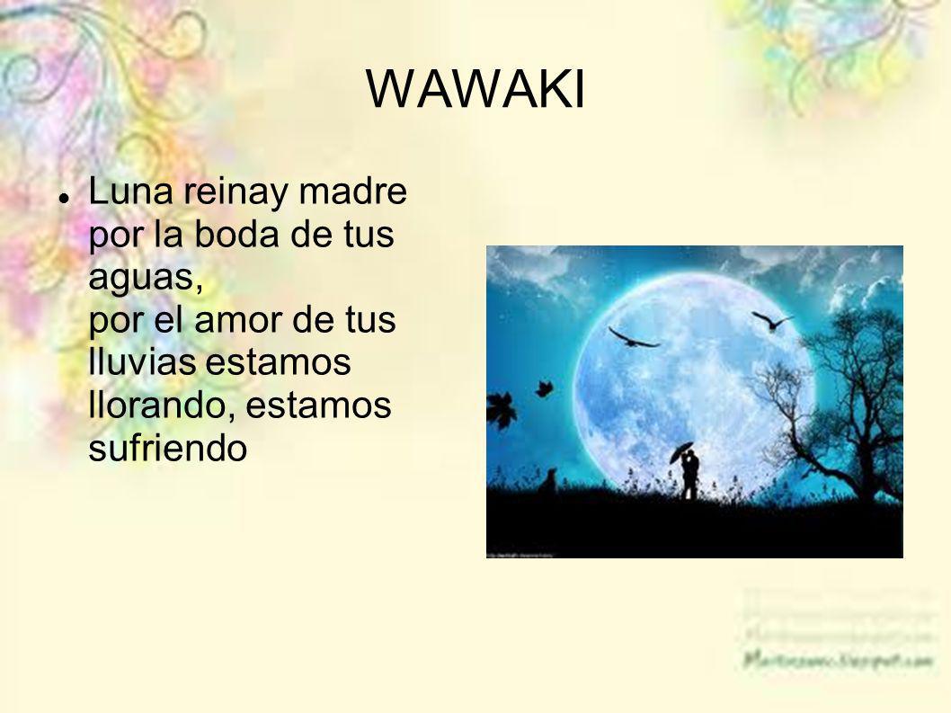 WAWAKI Luna reinay madre por la boda de tus aguas, por el amor de tus lluvias estamos llorando, estamos sufriendo.