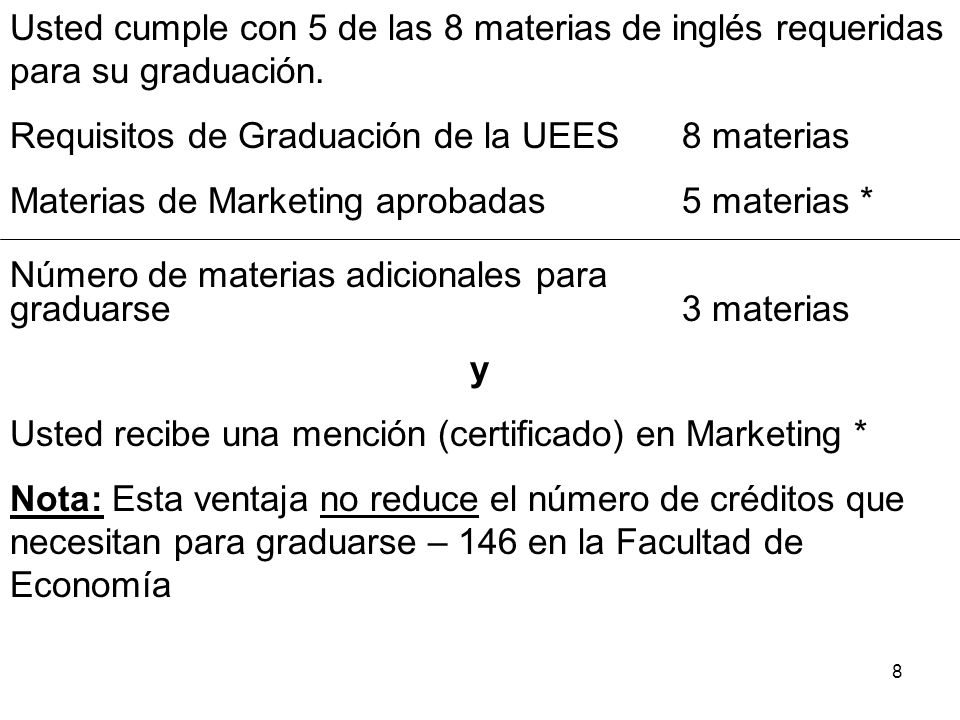Usted cumple con 5 de las 8 materias de inglés requeridas para su graduación.
