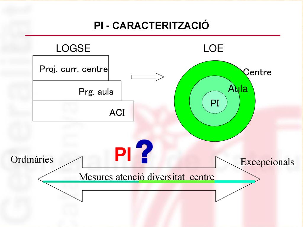 PI PI - CARACTERITZACIÓ LOGSE LOE Centre Aula PI Aula PI ACI