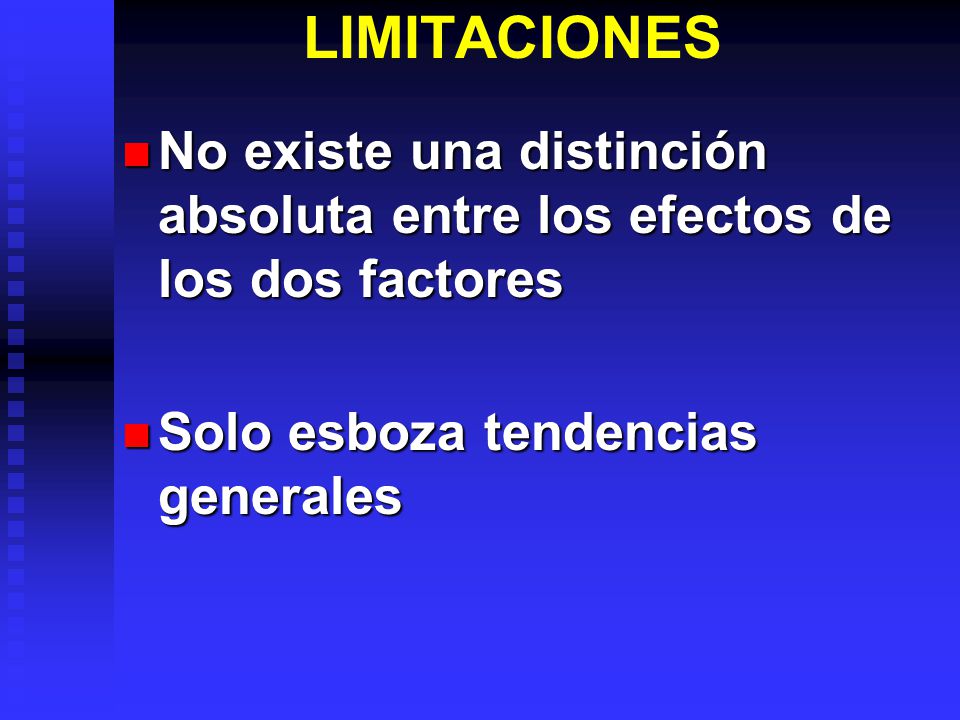 LIMITACIONES No existe una distinción absoluta entre los efectos de los dos factores.