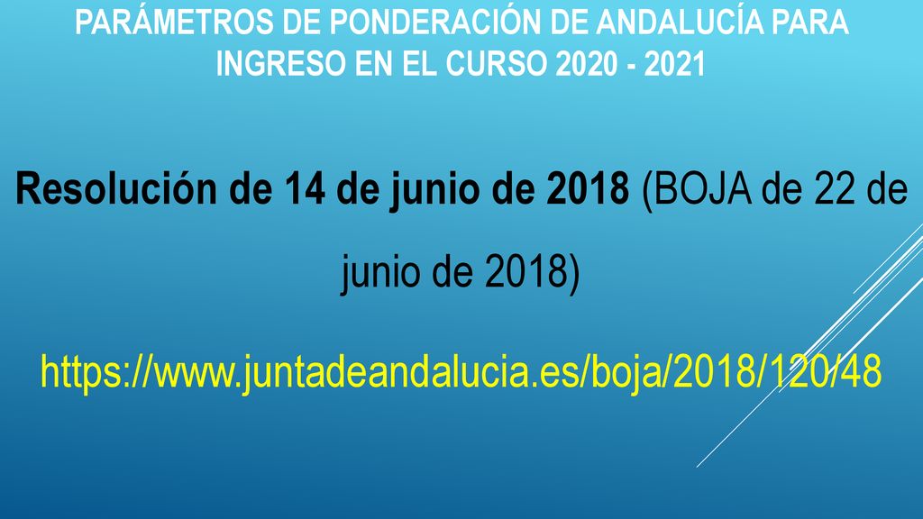 PARÁMETROS DE PONDERACIÓN DE ANDALUCÍA para ingreso en el curso