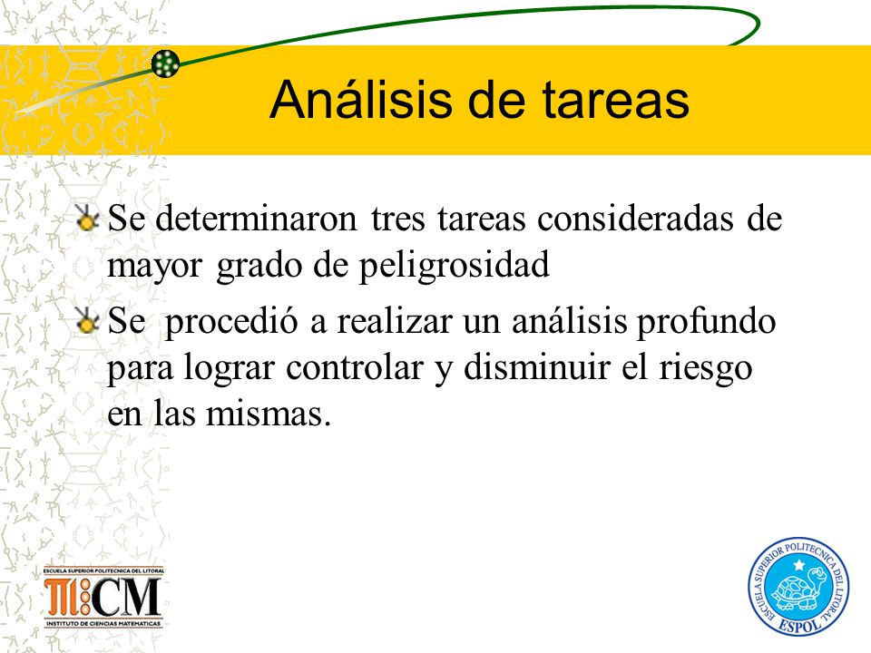 Análisis de tareas Se determinaron tres tareas consideradas de mayor grado de peligrosidad.