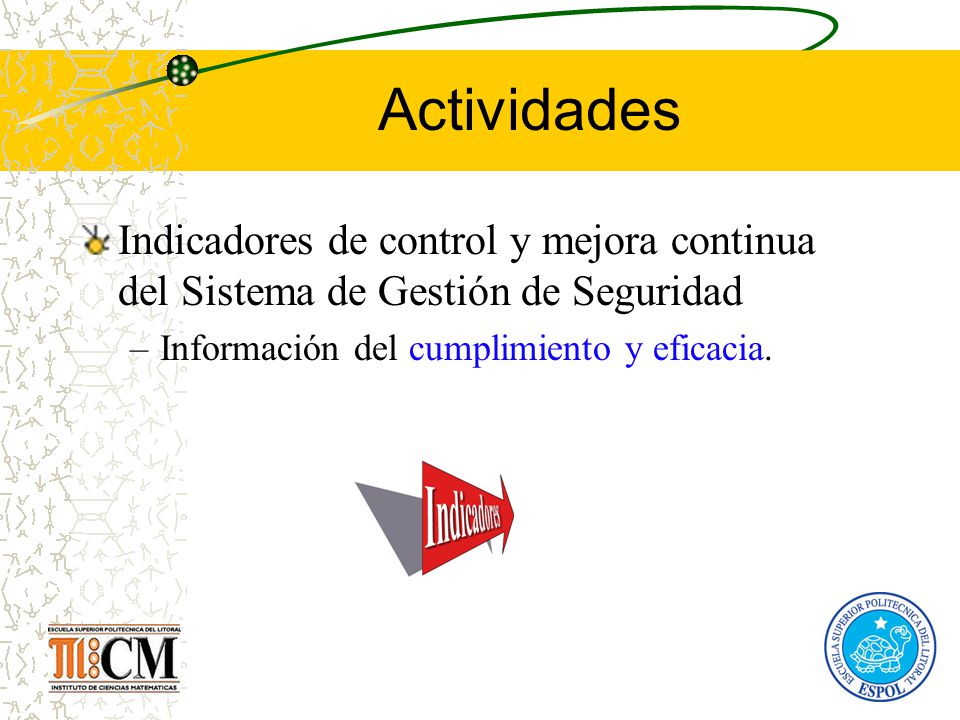 Actividades Indicadores de control y mejora continua del Sistema de Gestión de Seguridad.