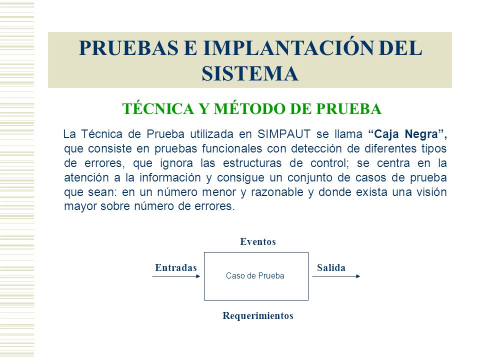 PRUEBAS E IMPLANTACIÓN DEL SISTEMA TÉCNICA Y MÉTODO DE PRUEBA