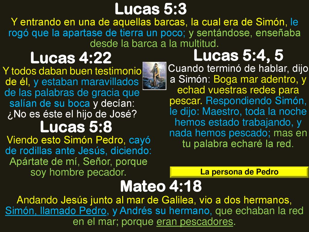 Lucas 5:3 Lucas 5:4, 5 Lucas 4:22 Lucas 5:8 Mateo 4:18