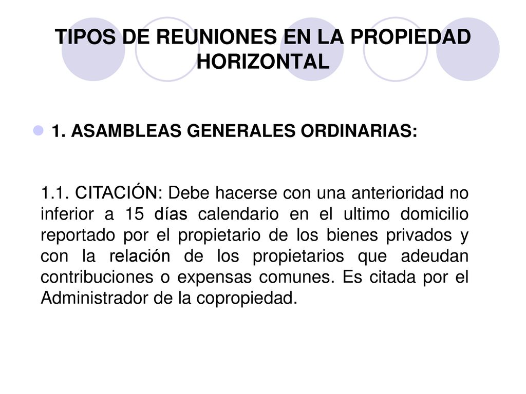 TIPOS DE REUNIONES EN LA PROPIEDAD HORIZONTAL