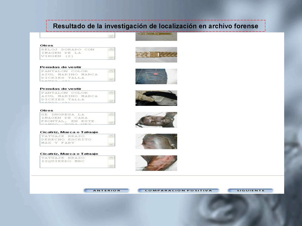 Resultado de la investigación de localización en archivo forense