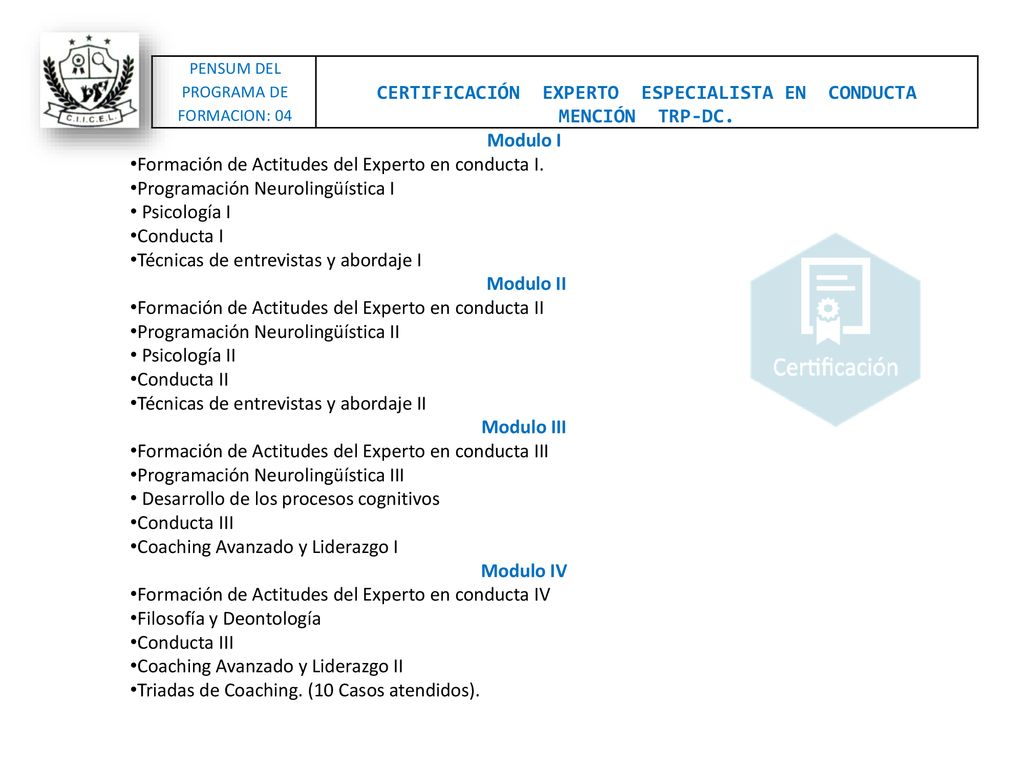 CERTIFICACIÓN EXPERTO ESPECIALISTA EN CONDUCTA