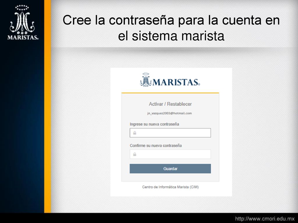 Cree la contraseña para la cuenta en el sistema marista